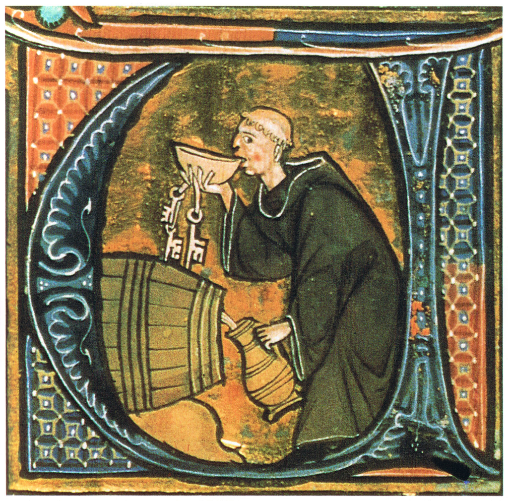 En munk provar vin ur boken Li livres dou santé av Aldobrandino of Siena.